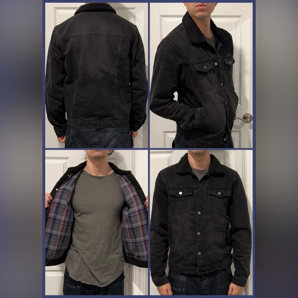 Men’s black Jean jacket with Sherpa collar - Picture 2 of 2